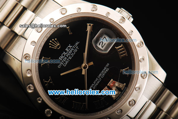 Rolex Datejust Oyster Perpetual Automatic Movement Full Steel with Black Dial and Roman Numeral Markers - Click Image to Close